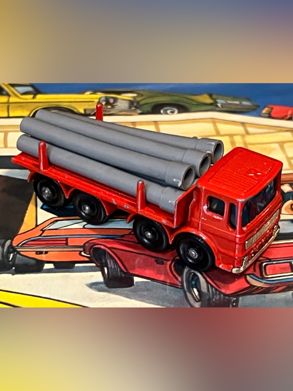 Vintage Matchbox Superfast No. 10 Leyland Pipe Truck Red w/ Pipes Lesney England